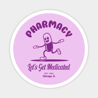 Let's Get Medicated Pharmacy Humor withe Vintage Cartoon Capsule Magnet